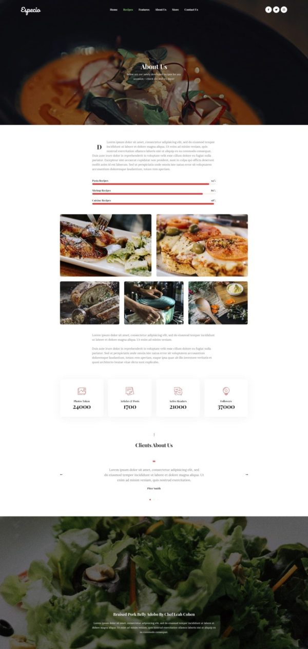 Especio - Food Blog Elementor Şablon Kiti Especio - Food Blog Elementor Şablon Kiti