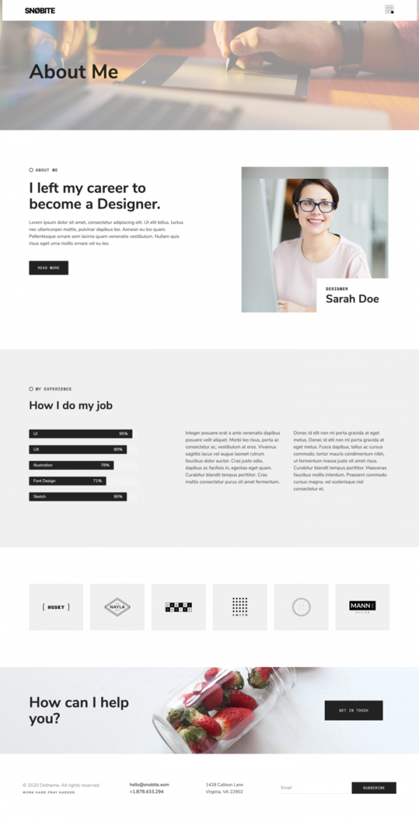 Snobite - Minimal Portföy Elementor Şablonunu Temizle