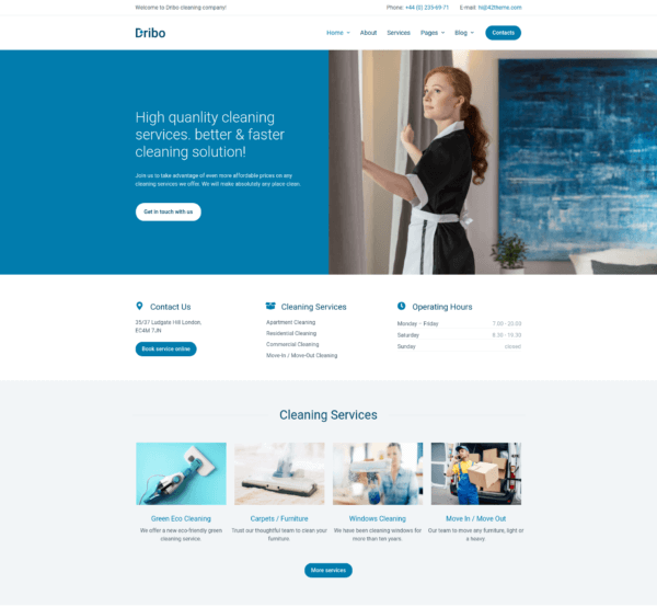 Dribo - Elementor İçin Temizlik Şirketi Şablon Kiti