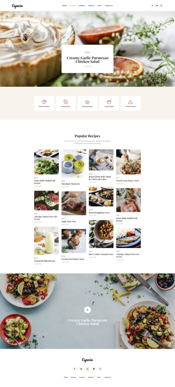Especio - Food Blog Elementor Şablon Kiti Especio - Food Blog Elementor Şablon Kiti