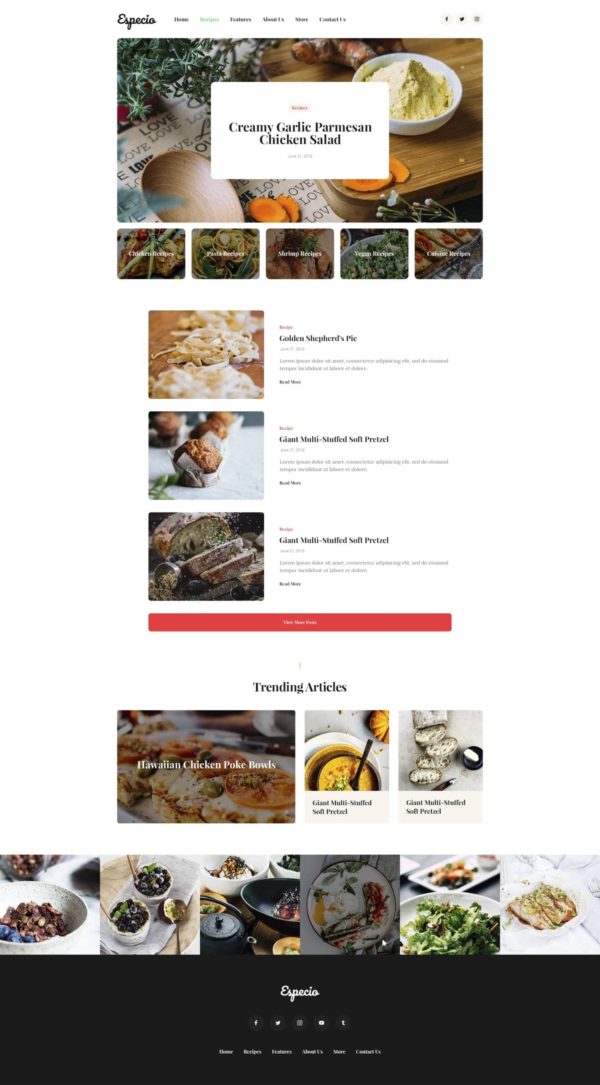 Especio - Food Blog Elementor Şablon Kiti Especio - Food Blog Elementor Şablon Kiti