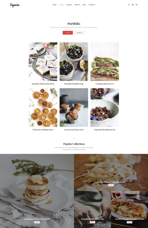 Especio - Food Blog Elementor Şablon Kiti Especio - Food Blog Elementor Şablon Kiti
