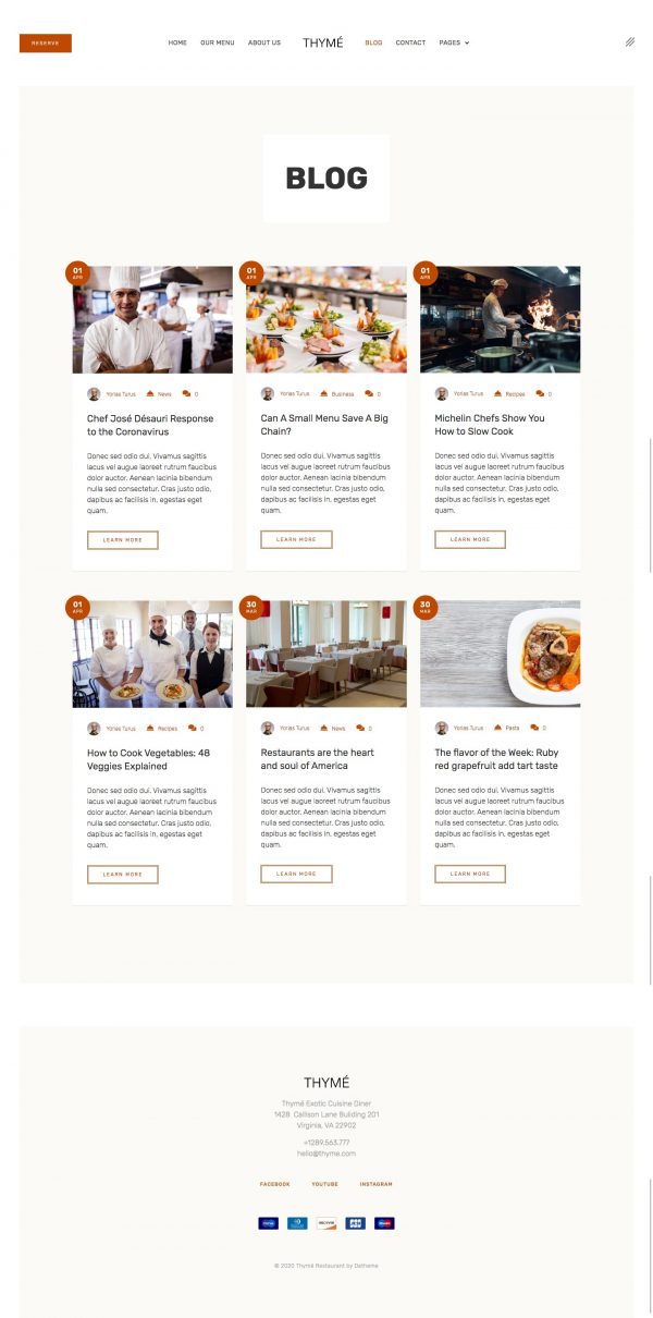 Thyme - Restaurant Cafe Elementor Şablon Kiti